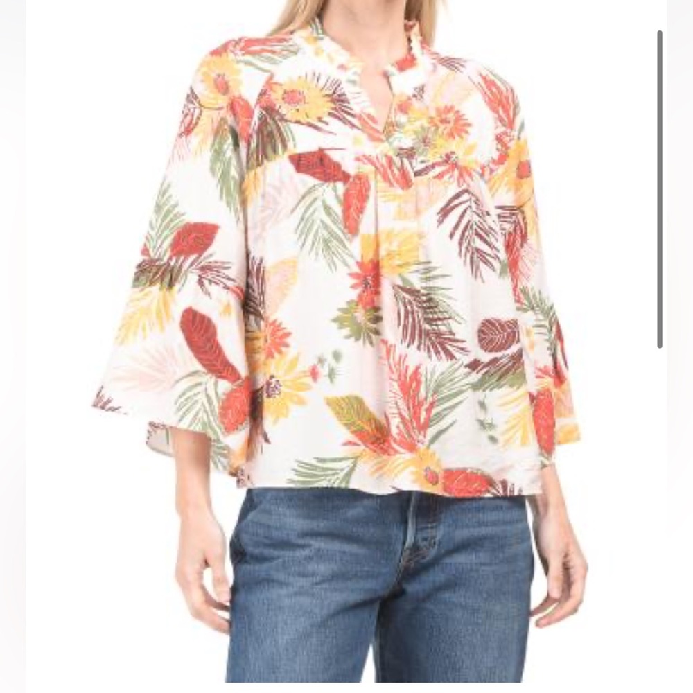 Counterparts Women's Floral Bell Sleeve Blouse - Red, Yellow, Green